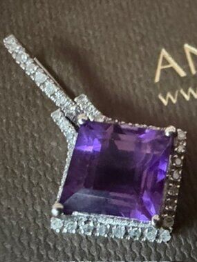 Angara 10k Gold Purple Princess Cut Amethyst Pendant & Optional 14k Gold Chain